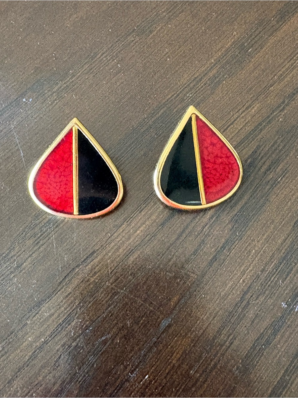 Vintage YSL Teardrop Red and Black Enamel Stud Earrings